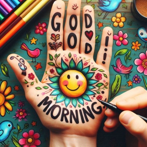 Decorated good morning message on hand