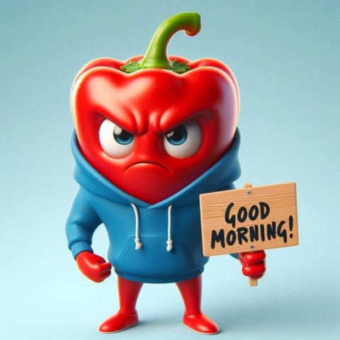 3D Red Chili Cartoon with Good Morning Message