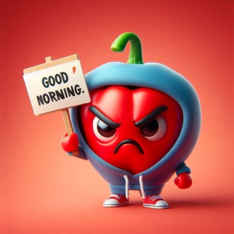 a cartoon character holding a Good Morning Message sign