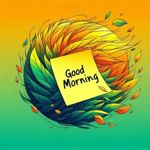 a yellow note of good morning message with leaves around it