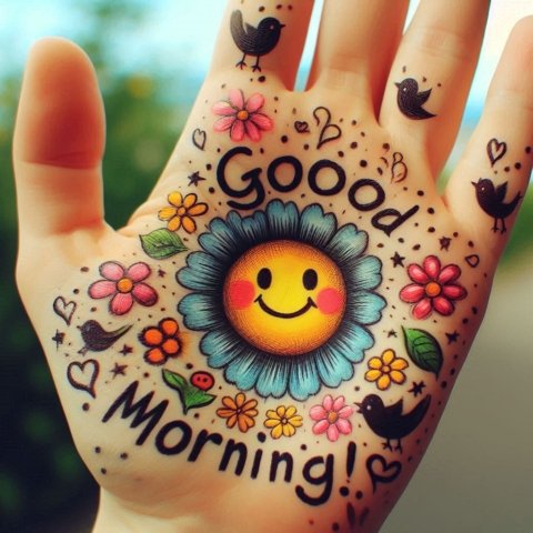 Decorated good morning message on hand